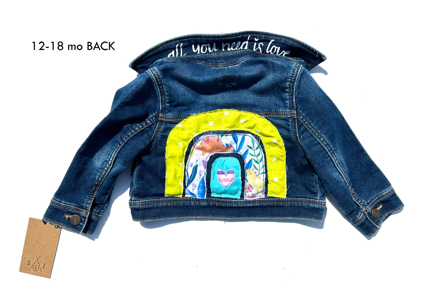 kids machine embroidered jean jackets: rainbow