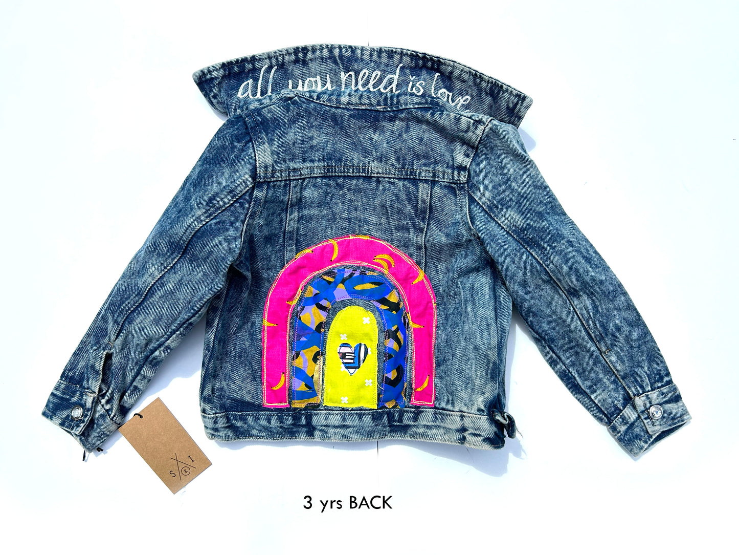 kids machine embroidered jean jackets: rainbow