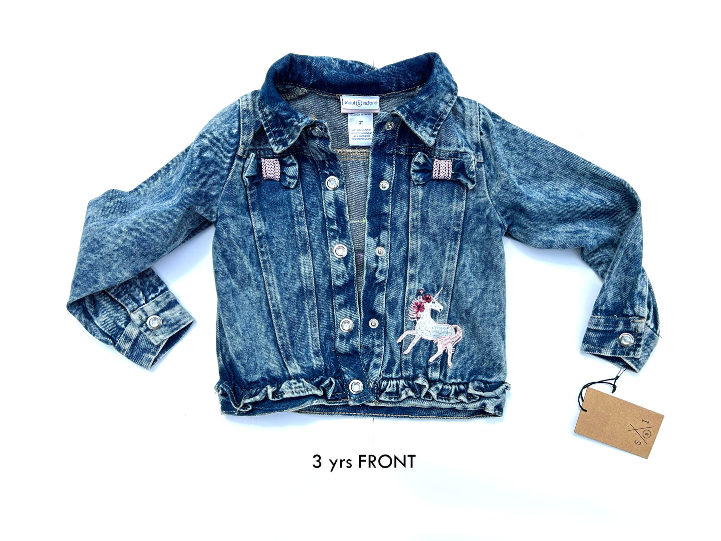 kids machine embroidered jean jackets: rainbow