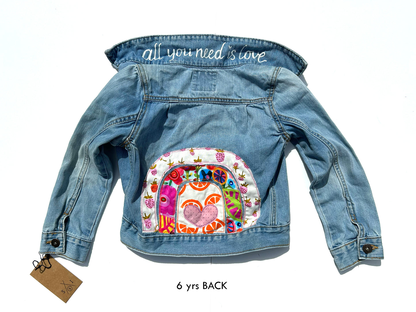 kids machine embroidered jean jackets: rainbow