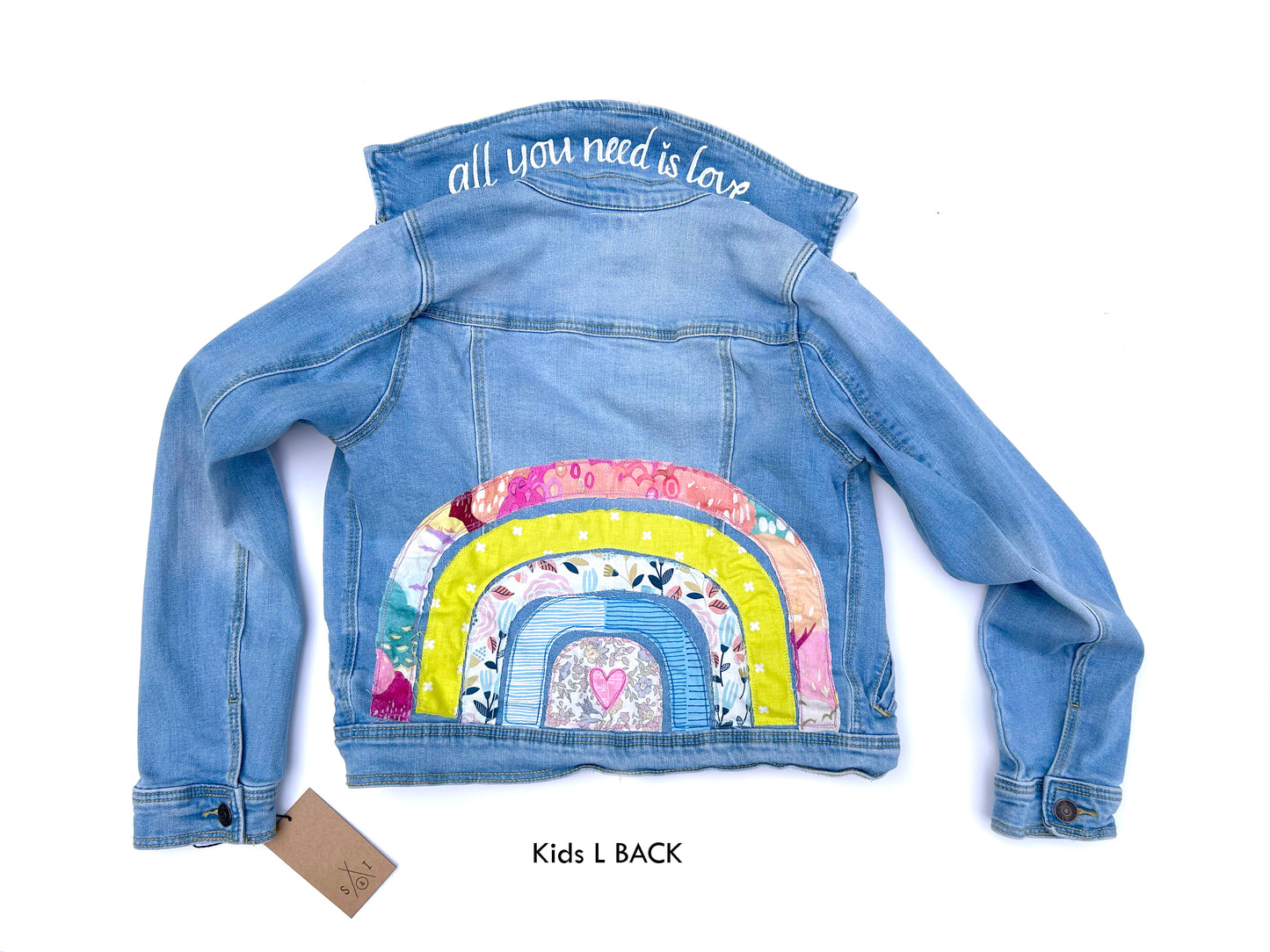 kids machine embroidered jean jackets: rainbow