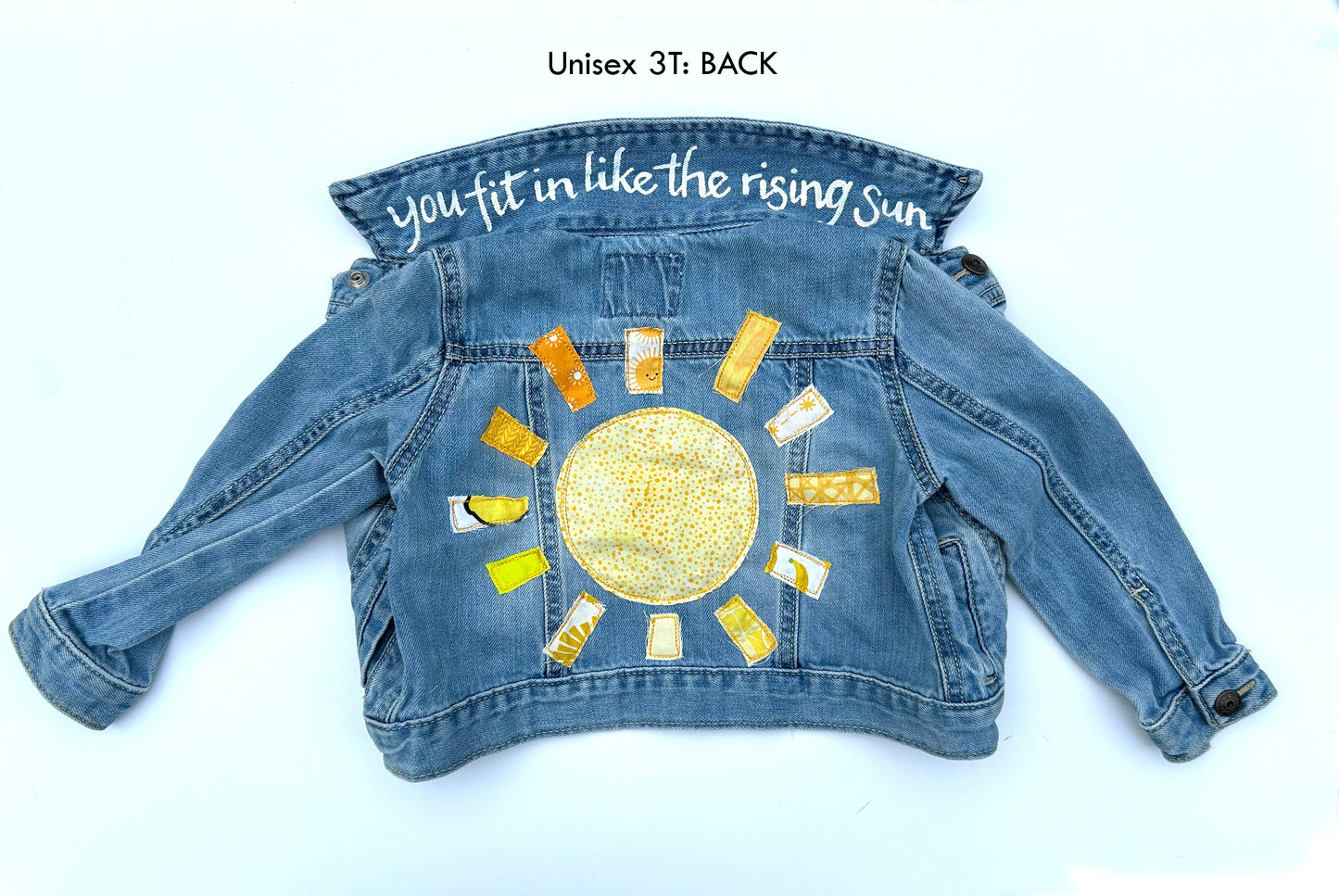 kids machine embroidered jean jackets: sunshine