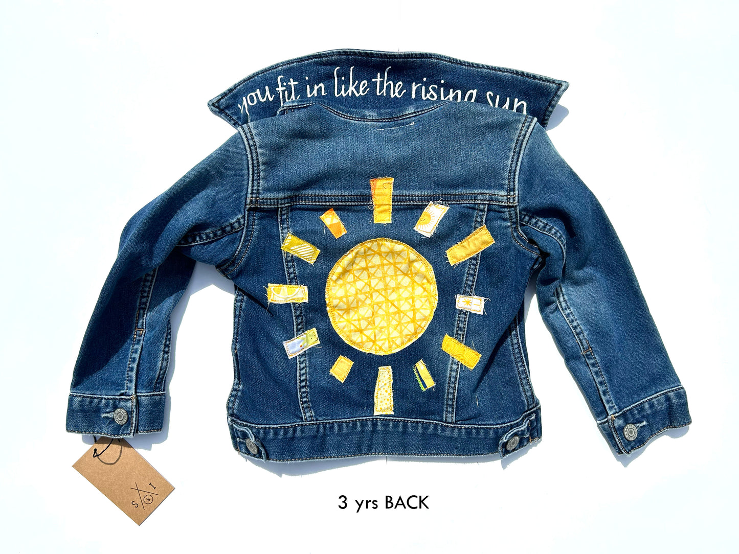 kids machine embroidered jean jackets: sunshine