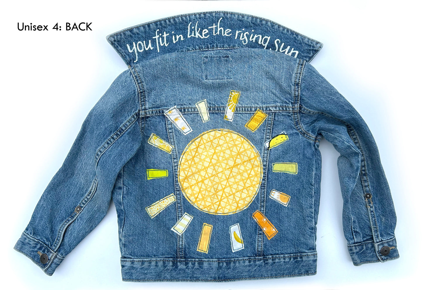 kids machine embroidered jean jackets: sunshine