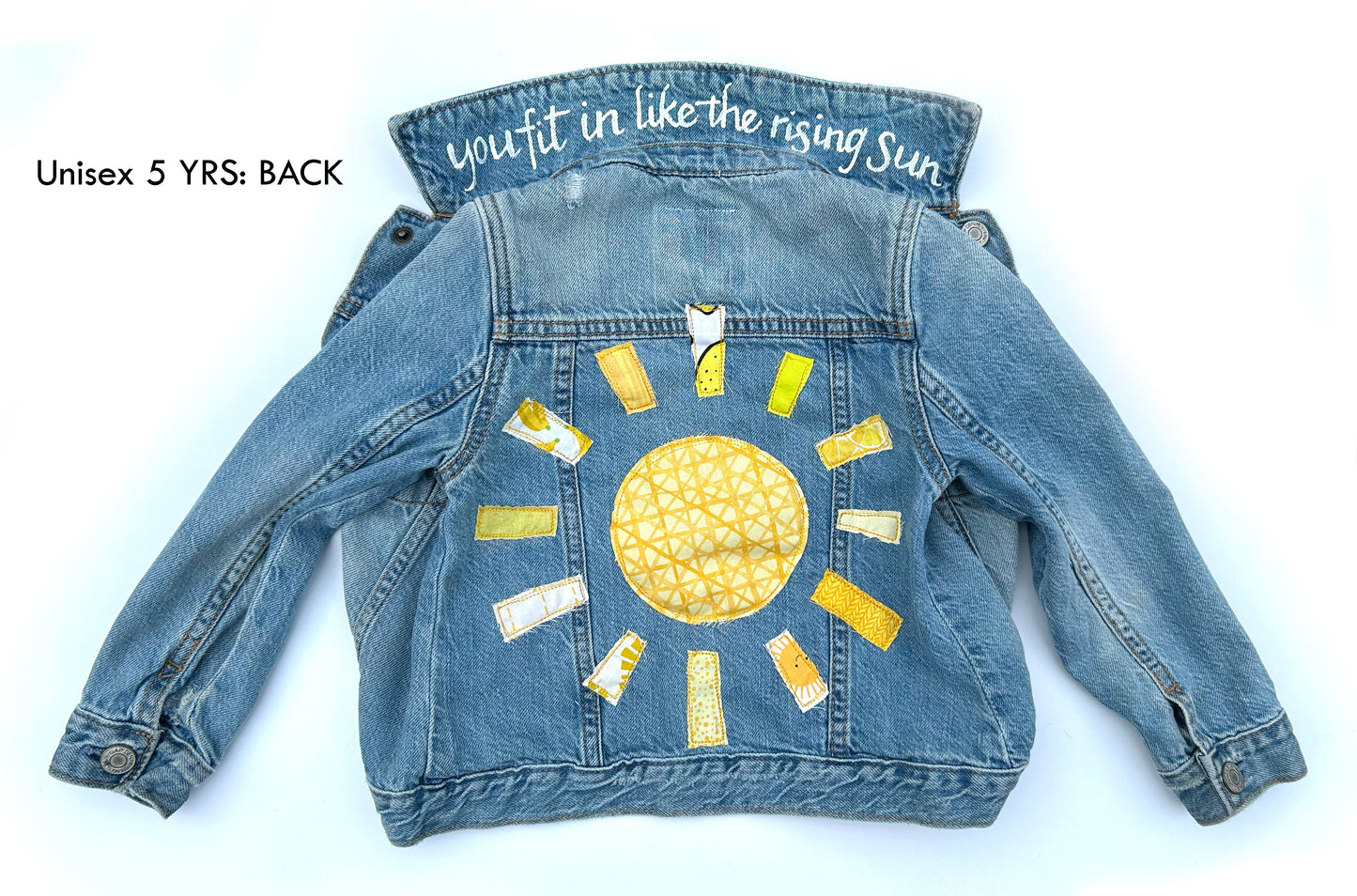 kids machine embroidered jean jackets: sunshine