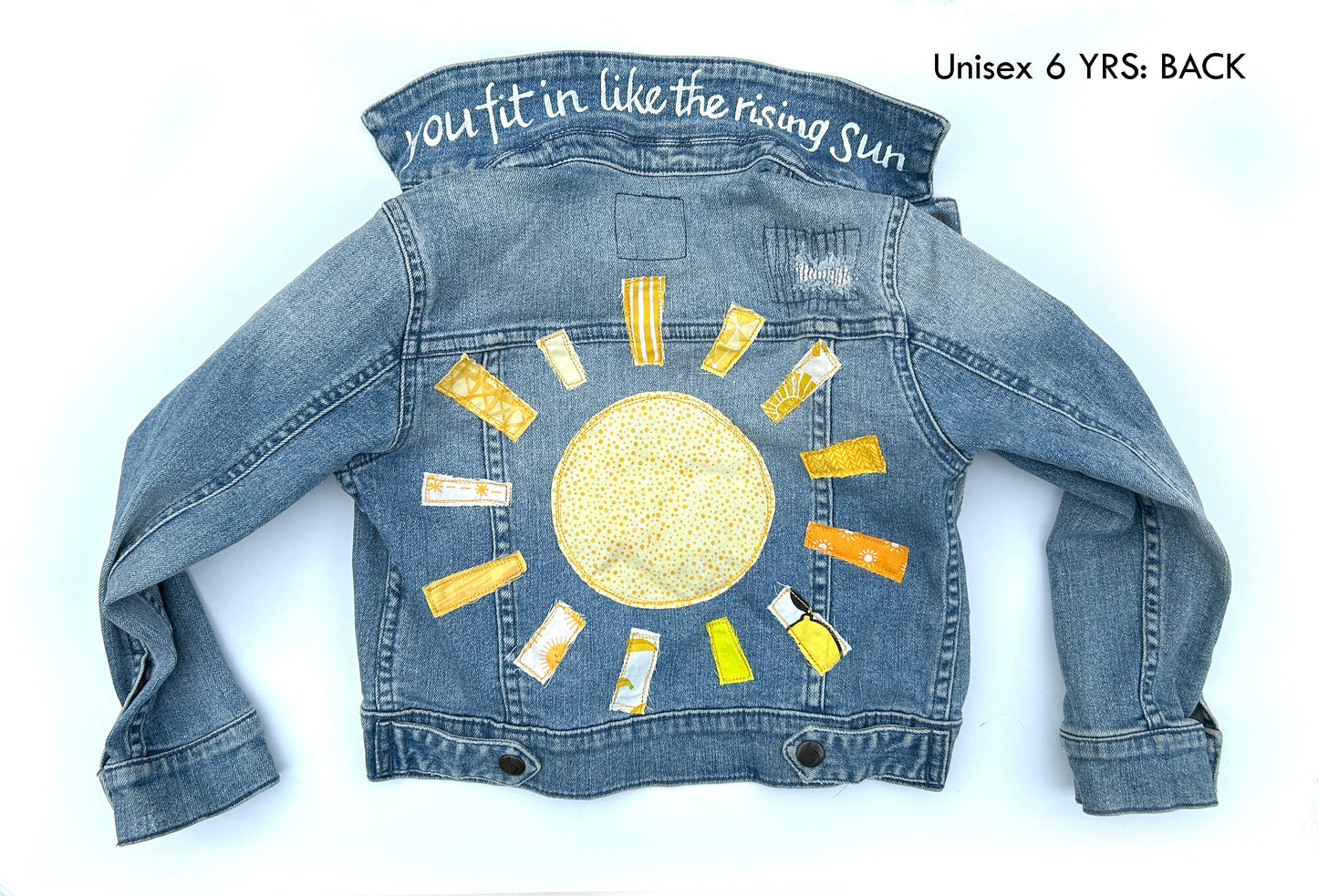 kids machine embroidered jean jackets: sunshine