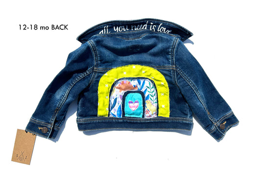 kids machine embroidered jean jackets: rainbow