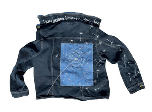 women's upcycled thread painted plus sized denim: dandelion seeds