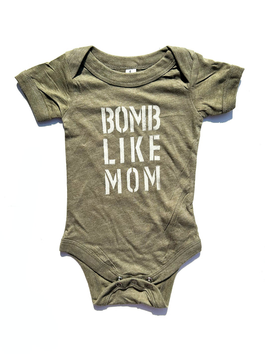 bomb like mom baby one piece: spray painted letters style
