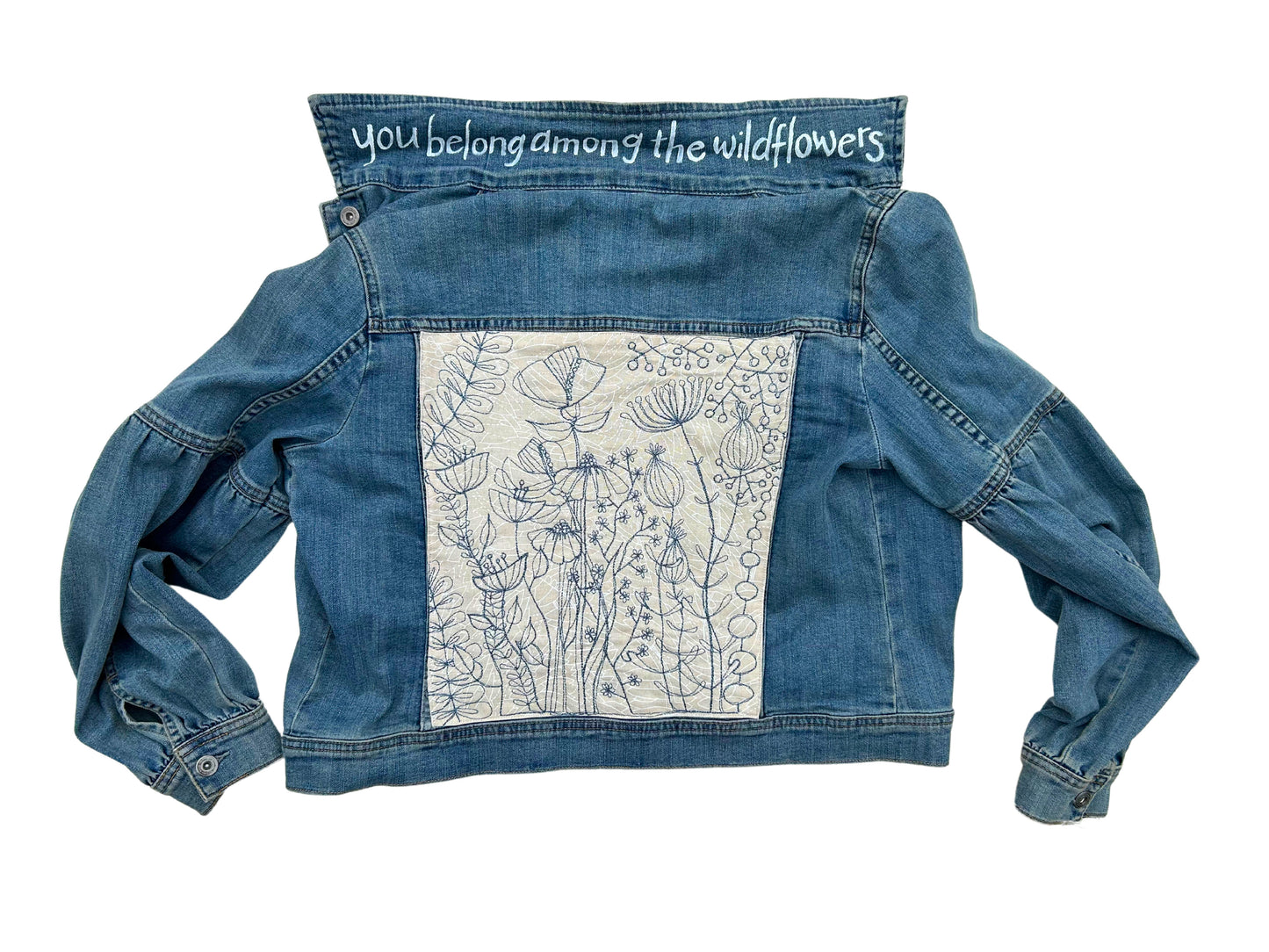 women's upcycled thread painted jacket: you belong among the wildflowers