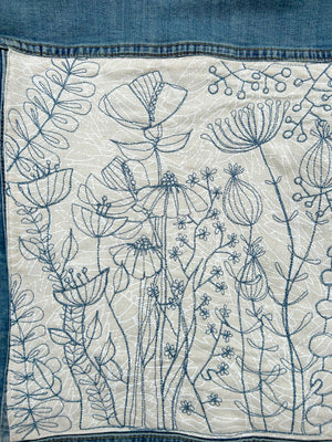 women's upcycled thread painted jacket: you belong among the wildflowers