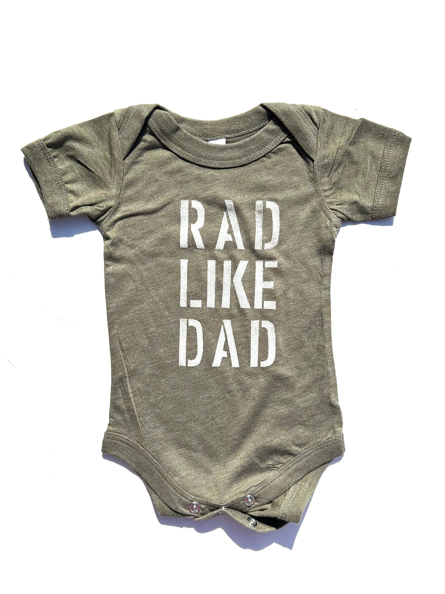 rad like dad  baby one piece: spray painted letters style