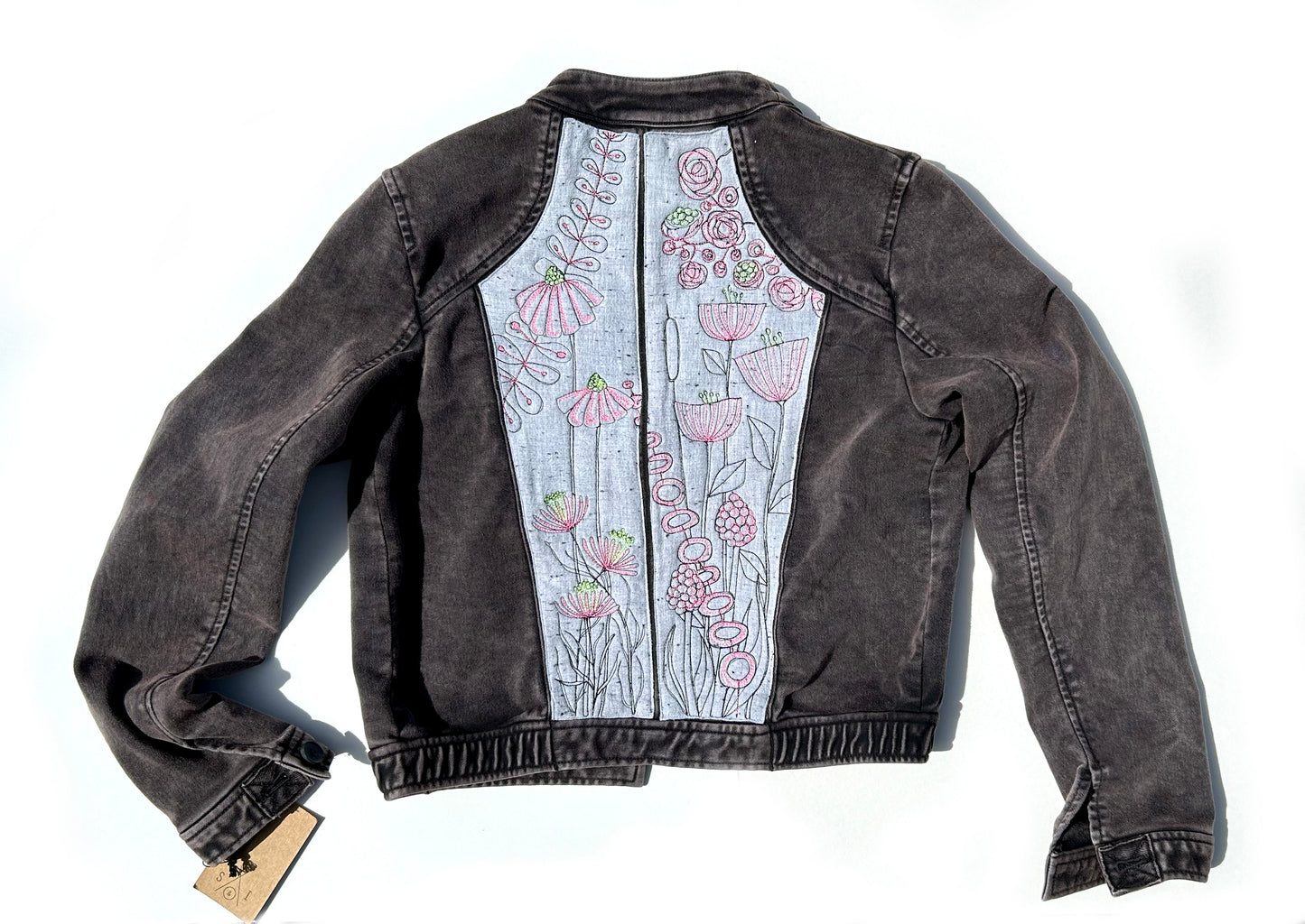 women's upcycled thread painted jacket: wildflowers