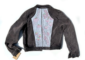 women's upcycled thread painted jacket: wildflowers