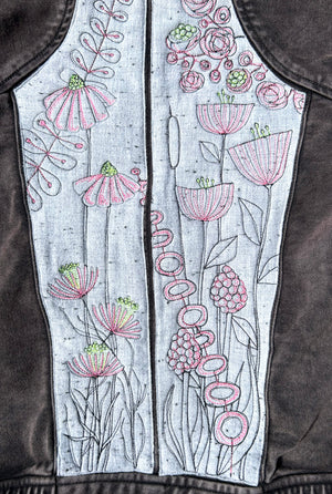 women's upcycled thread painted jacket: wildflowers