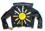 women's machine embroidered upcycled denim jacket: stars and sunshine