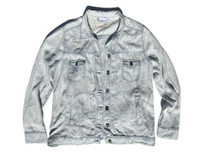 women's upcycled patchwork denim style jacket: falling stars