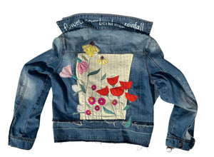 women's upcycled appliquéd & thread painted jacket: wildflowers, flowers never bend