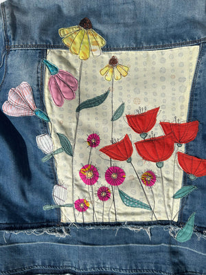 women's upcycled appliquéd & thread painted jacket: wildflowers, flowers never bend