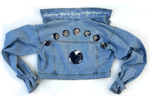 women's machine appliquéd upcycled denim: I'm going your way, moon phases