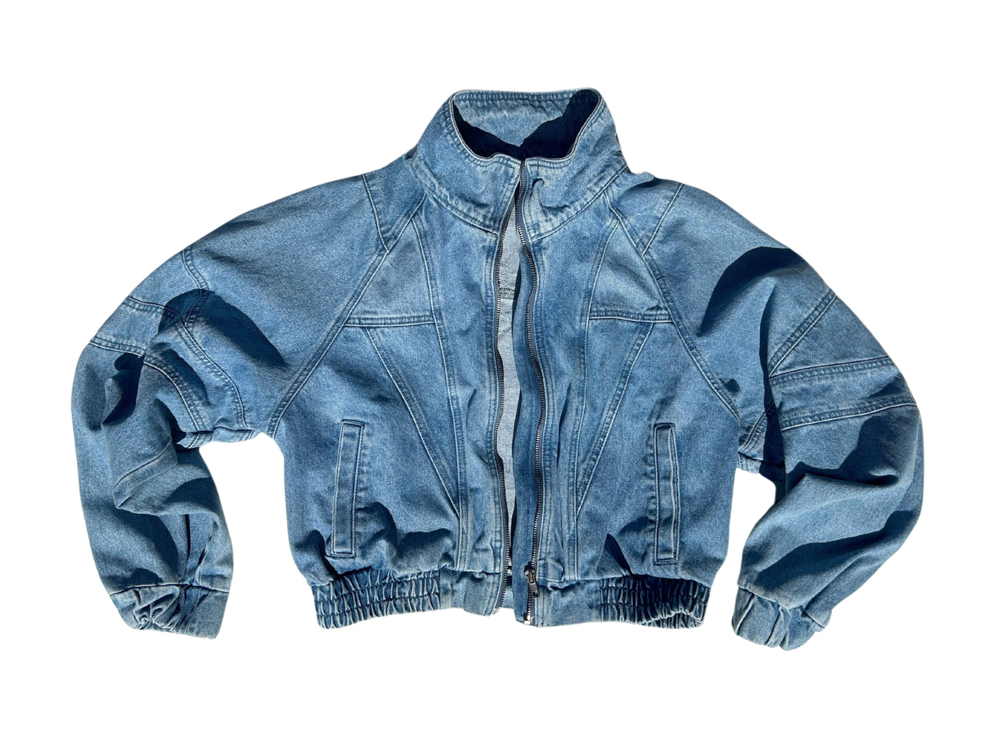 women's graffiti machine embroidered upcycled denim jacket: it was all a dream, retro style