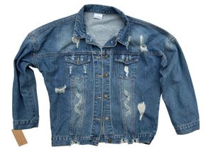 women's graffiti machine embroidered upcycled denim jacket: it was all a dream, relaxed fit
