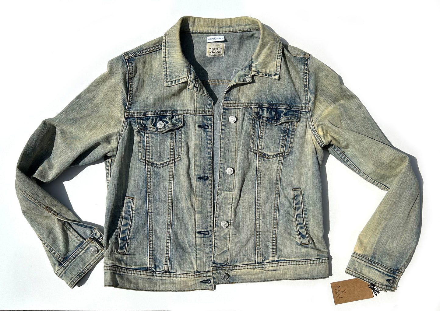 women's machine embroidered upcycled denim jacket: sunshine