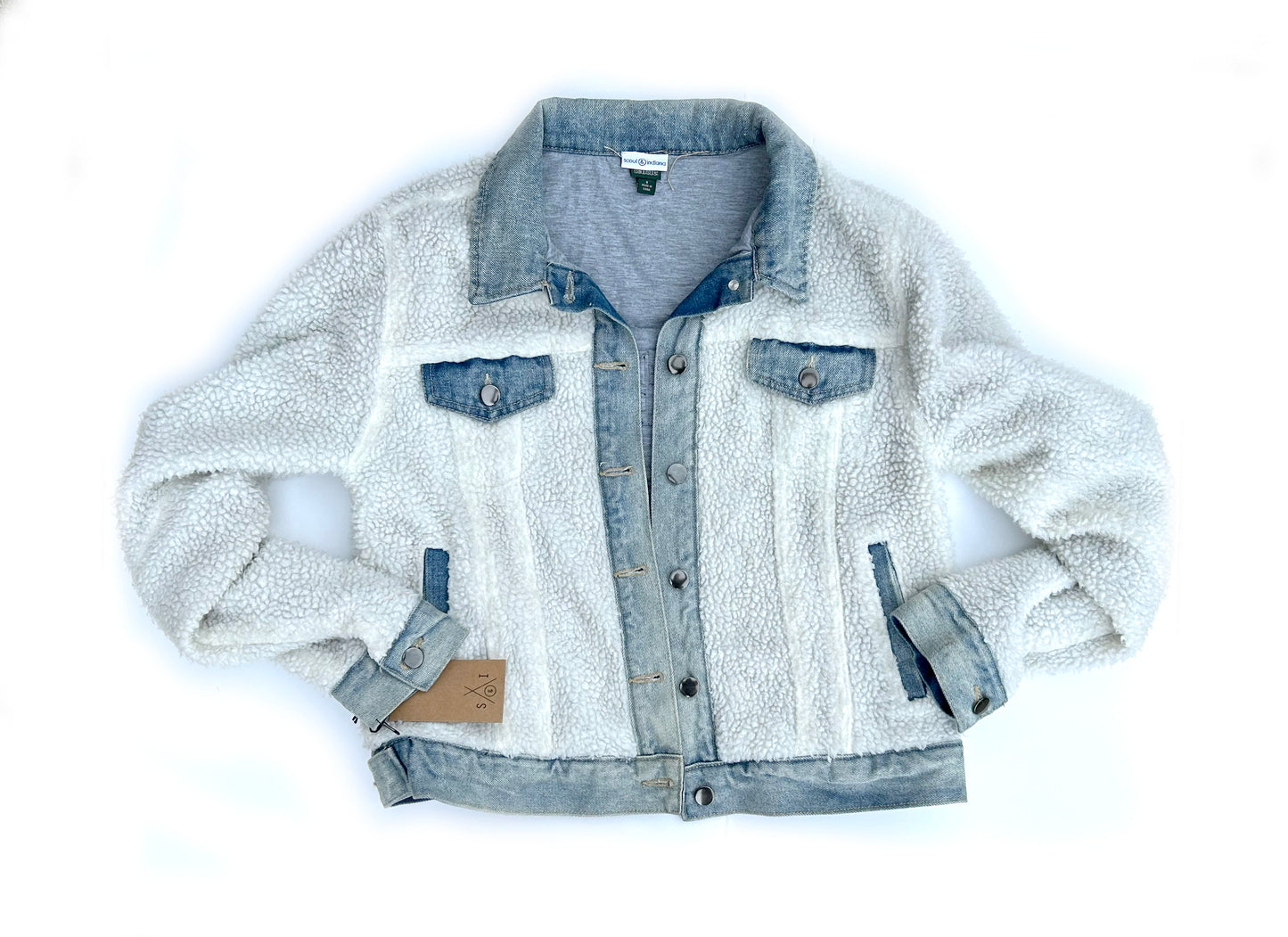 women's upcycled shearling denim: modern patchwork