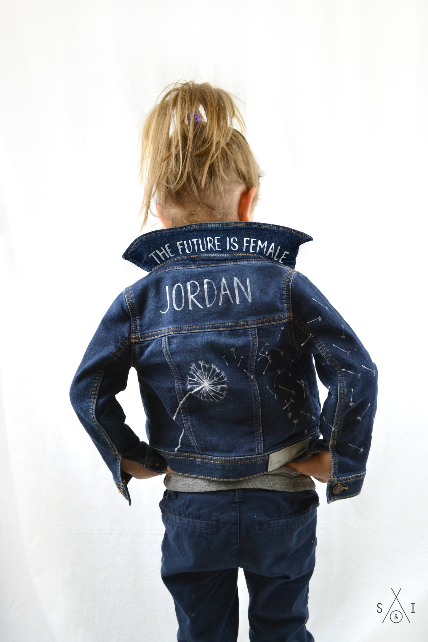 dandelion seeds denim jacket (customizable): girls